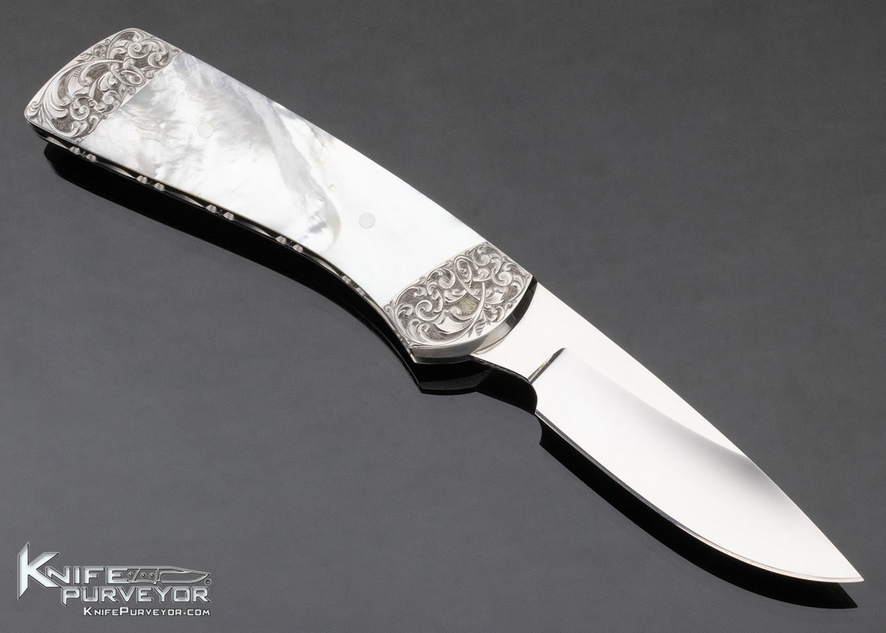 Scott Sawby Steve Mullin Custom Knife Engraved Mother of Pearl Button Lock - Image 3