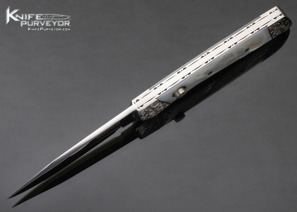 Scott Sawby Steve Mullin Custom Knife Engraved Mother of Pearl Button Lock - Image 7