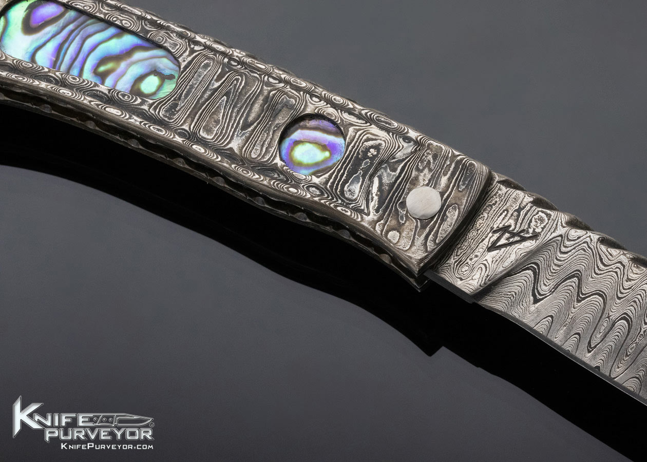 Wayne Valachovic Custom Knife Sole Authorship Damascus & Abalone Bale Lock - Image 4