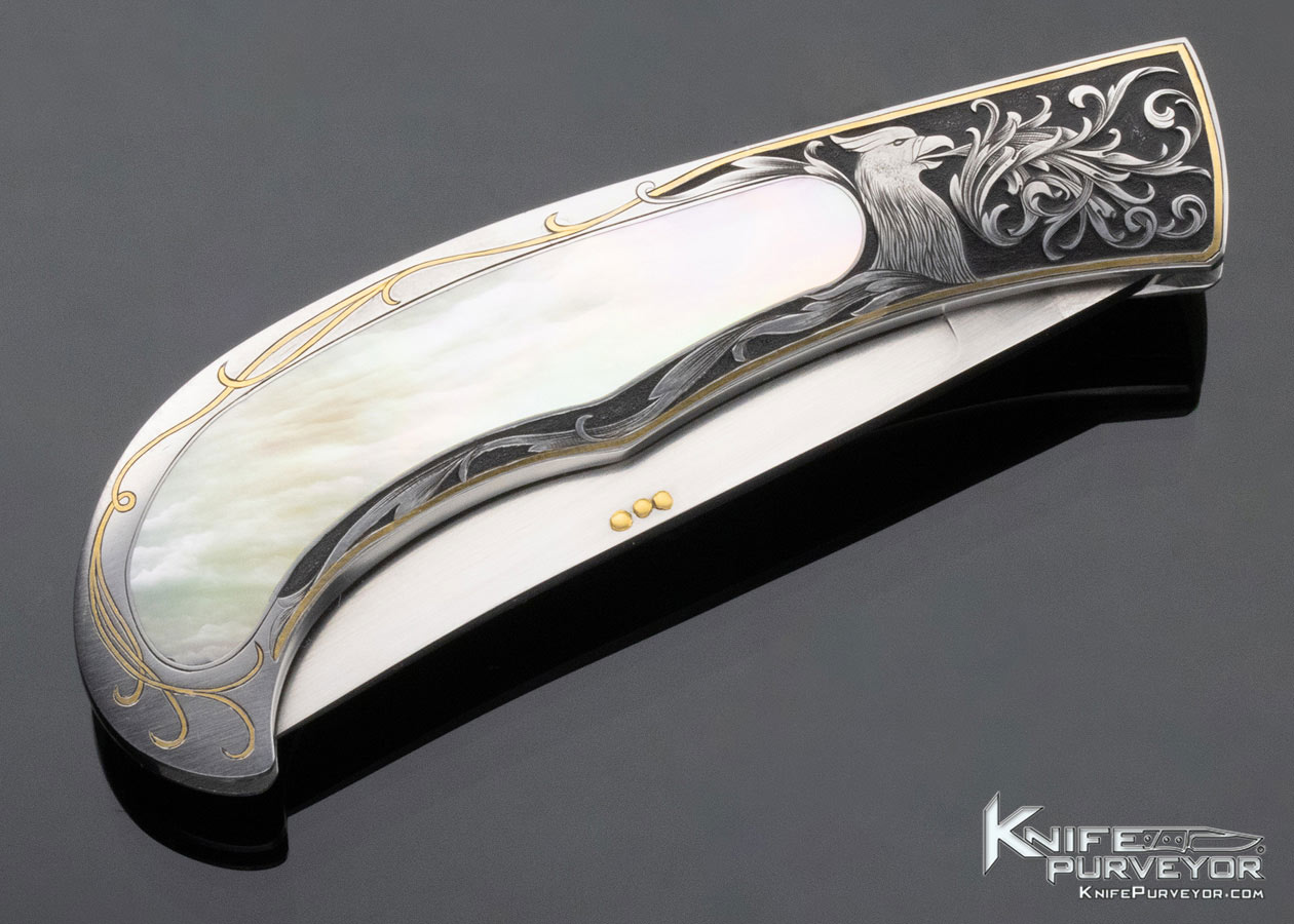Bailey Bradshaw Custom Knife Sole Authorship Engraved Gold Lip Pearl Self Lock - Image 3