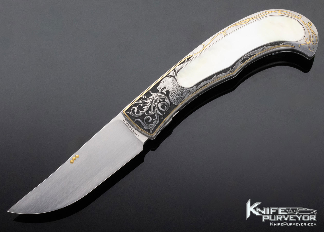 Bailey Bradshaw Custom Knife Sole Authorship Engraved Gold Lip Pearl Self Lock 12280