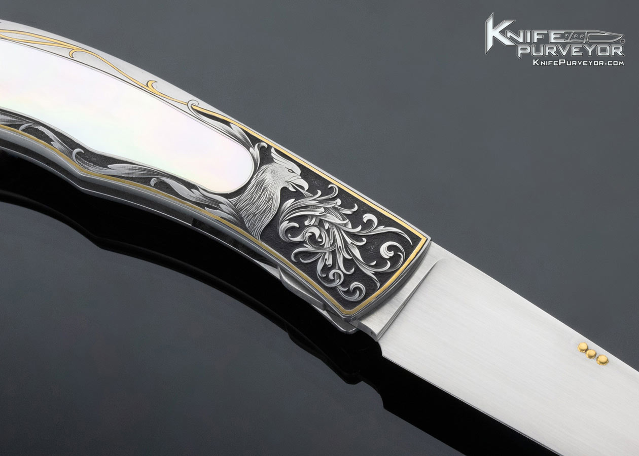 Bailey Bradshaw Custom Knife Sole Authorship Engraved Gold Lip Pearl Self Lock - Image 5