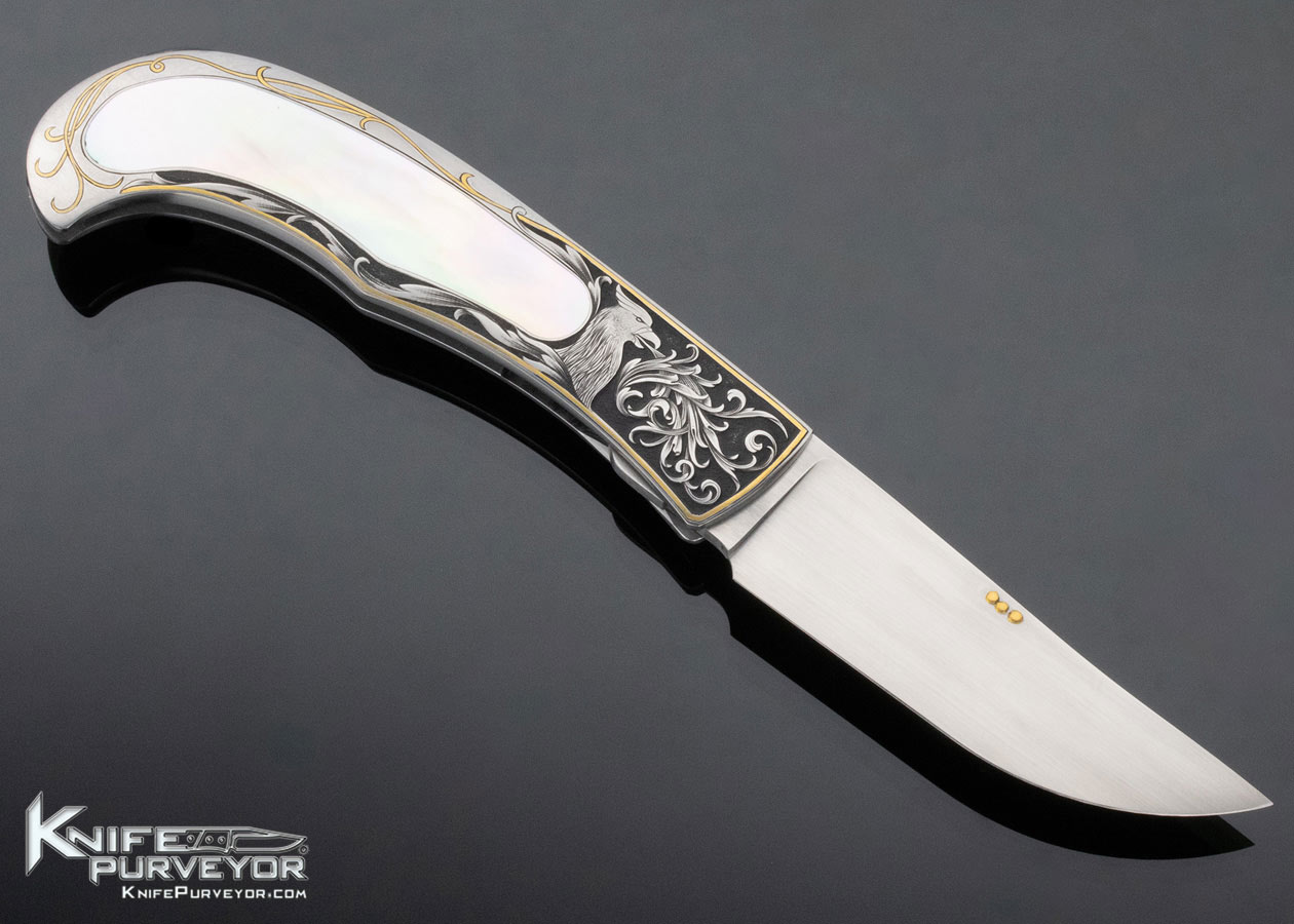 Bailey Bradshaw Custom Knife Sole Authorship Engraved Gold Lip Pearl Self Lock - Image 4