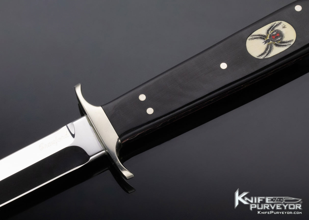 Pat Crawford Custom Knife Black Micarta with Scrimshawed Black Widow Spider Boot Dagger - Image 2