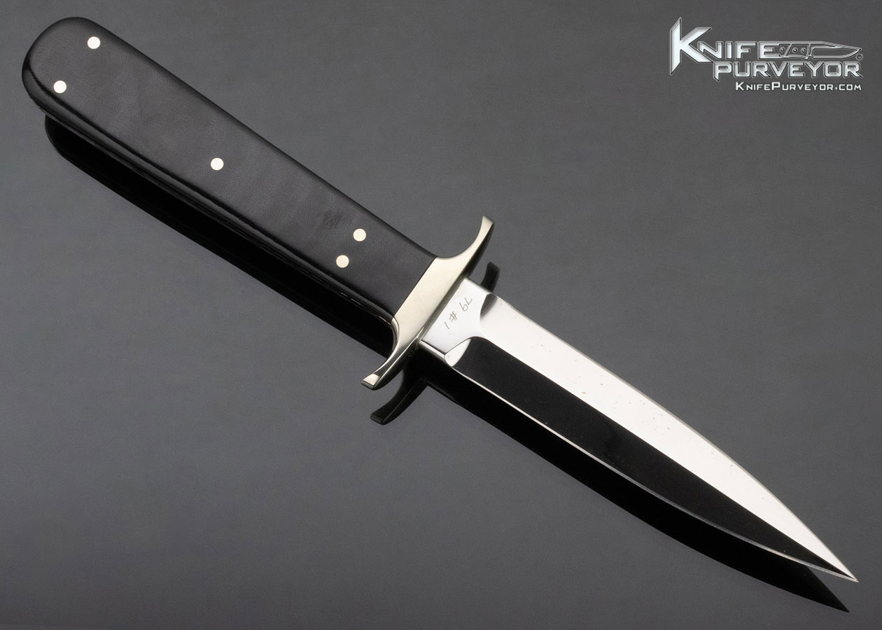 Pat Crawford Custom Knife Black Micarta with Scrimshawed Black Widow Spider Boot Dagger - Image 3