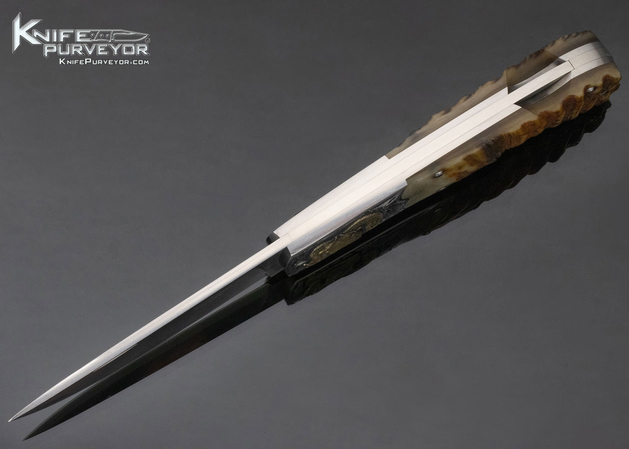 Eldon Peterson Custom Knife Rams Horn Lockback Engraved by Tony Lageose - Image 6