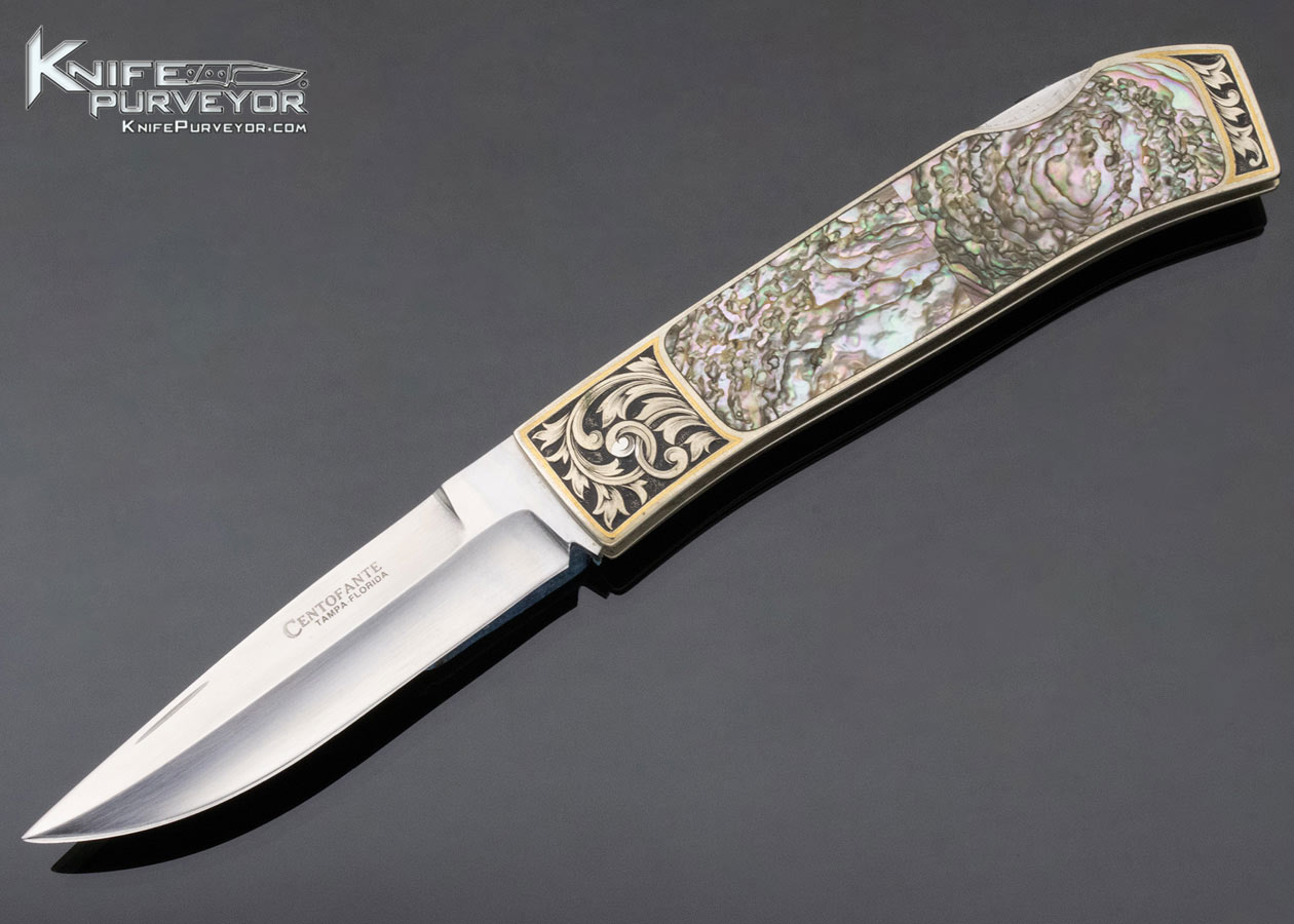 Frank Centofante Custom Knife Abalone Lockback Engraved by Jon Robyn 12044