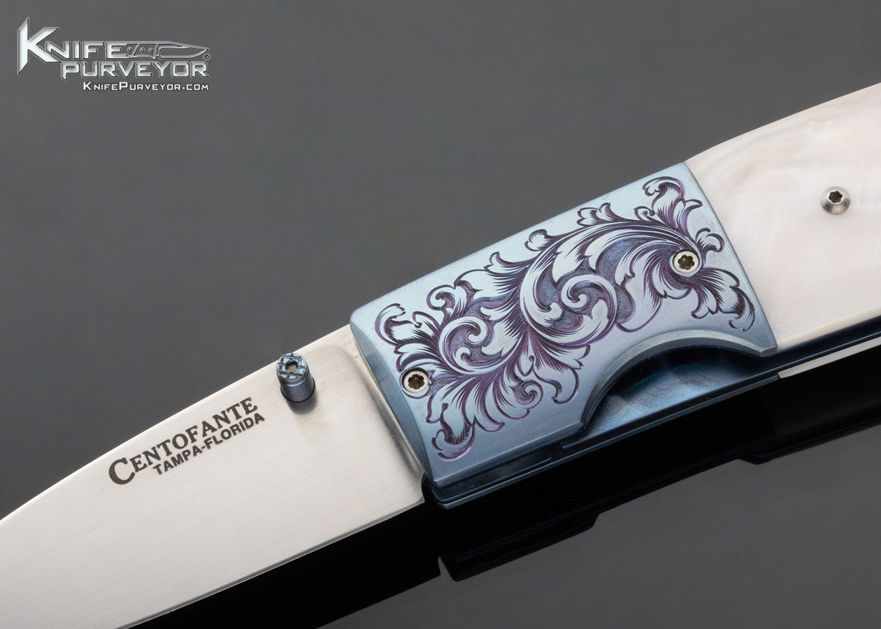 Frank Centofante Custom Knife Pink Pearl Linerlock Engraved by Luis Sanchez - Image 2