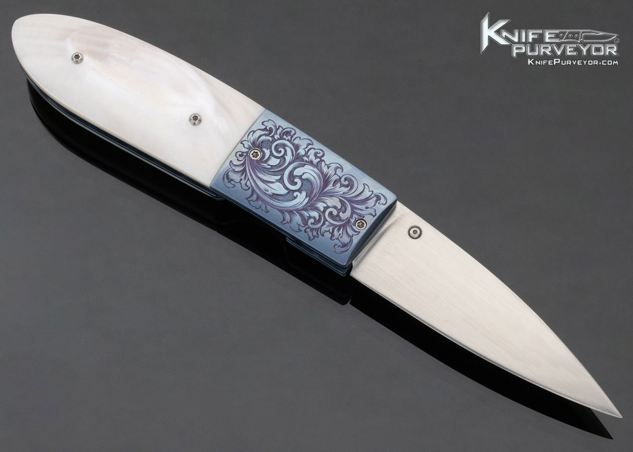Frank Centofante Custom Knife Pink Pearl Linerlock Engraved by Luis Sanchez - Image 4
