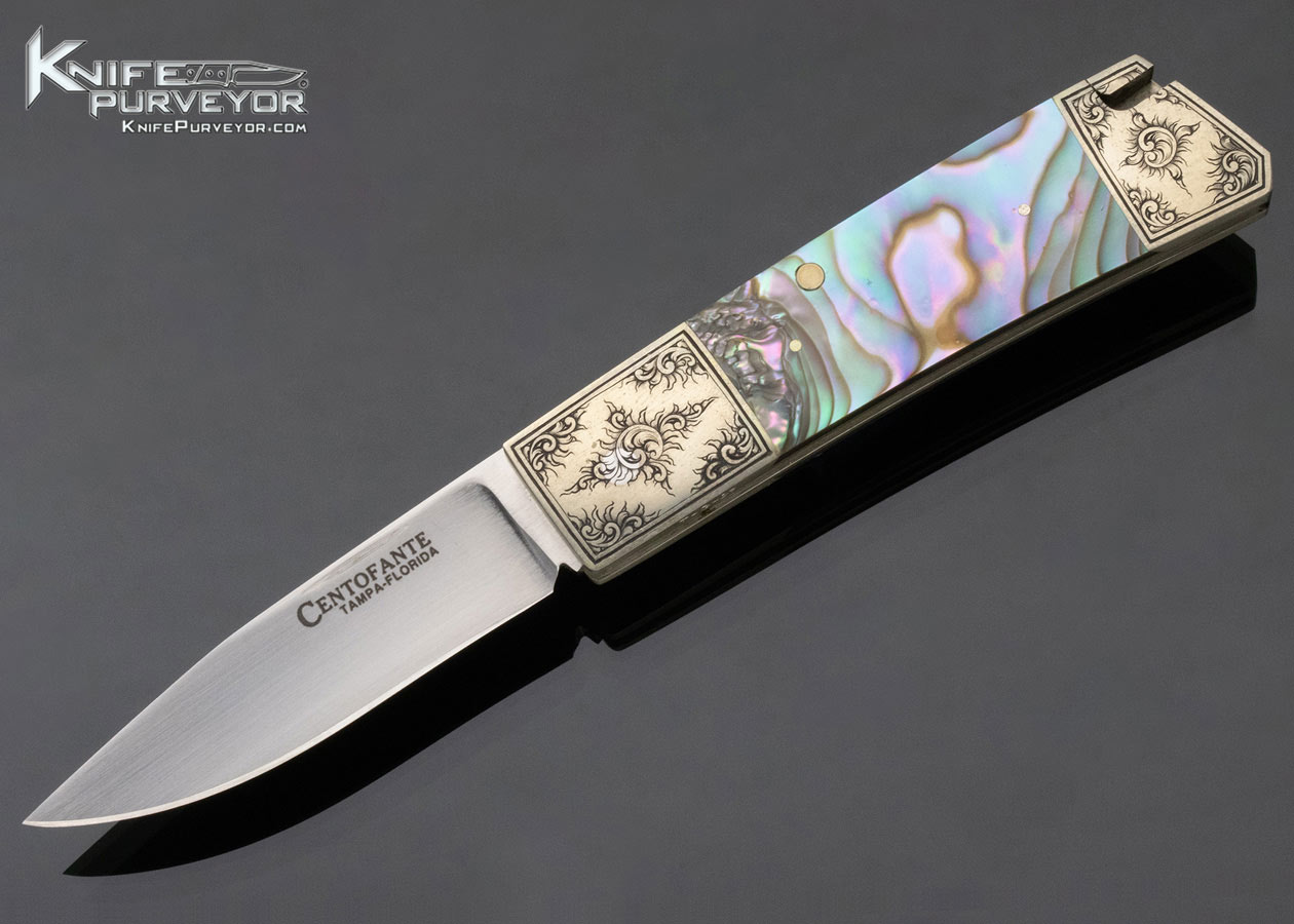 Frank Centofante Custom Knife Abalone Side Lock Engraved by Tim George 12018