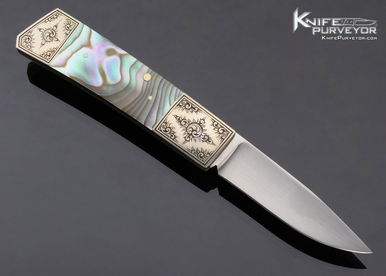 Frank Centofante Custom Knife Abalone Side Lock Engraved by Tim George - Image 3