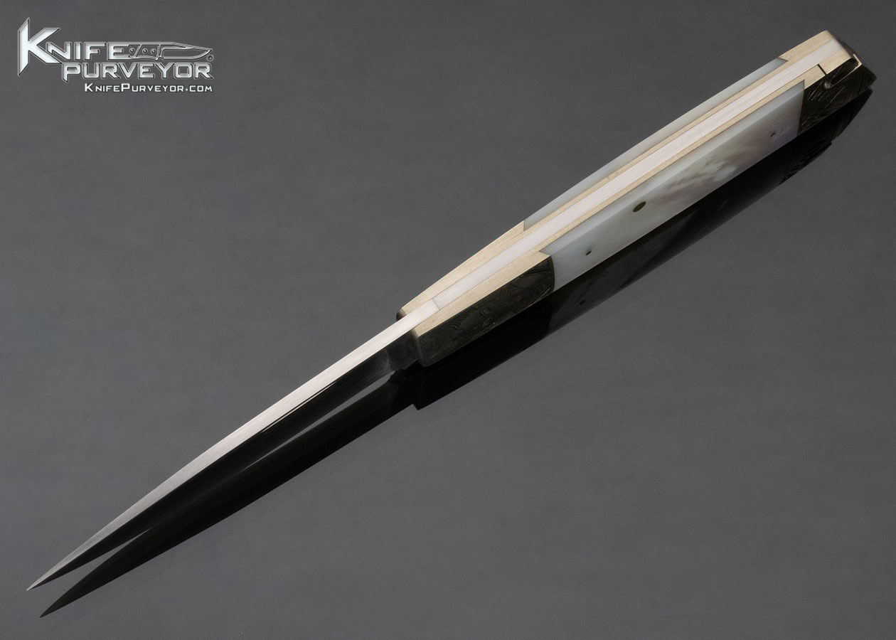 Frank Centofante Custom Knife Mother of Pearl Shell Rear Lock Engraved by Tim George - Image 6