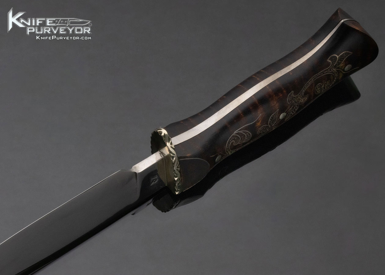 Jay Hendrickson Custom Knife Hand Forged Fixed Blade with Tiger Striped Maple with Silver Inlays - Image 6