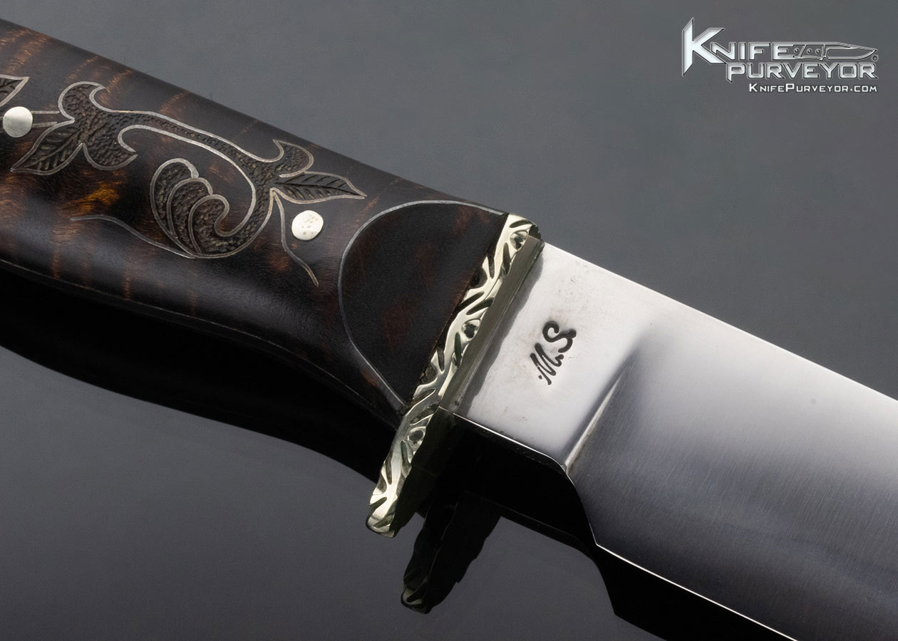 Jay Hendrickson Custom Knife Hand Forged Fixed Blade with Tiger Striped Maple with Silver Inlays - Image 4