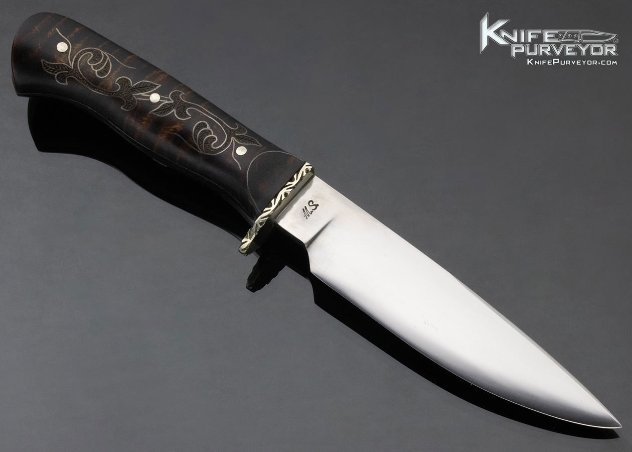 Jay Hendrickson Custom Knife Hand Forged Fixed Blade with Tiger Striped Maple with Silver Inlays - Image 3