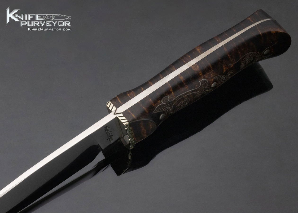 Jay Hendrickson Custom Knife Hand Forged Fixed Blade with Tiger Striped Maple with Silver Inlays - Image 5