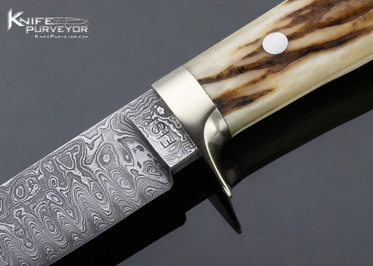 Jerry Fisk Custom Knife Sole Authorship Damascus and Stag Master Smith Hunter - Image 2