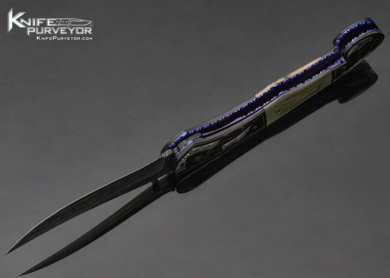 Jim Minnick Custom Knife Damascus and Mammoth Linerlock Engraved by Joyce Minnick - Image 7