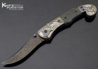 Jim Minnick Custom Knife Damascus and Mammoth Linerlock Engraved by Joyce Minnick 12300