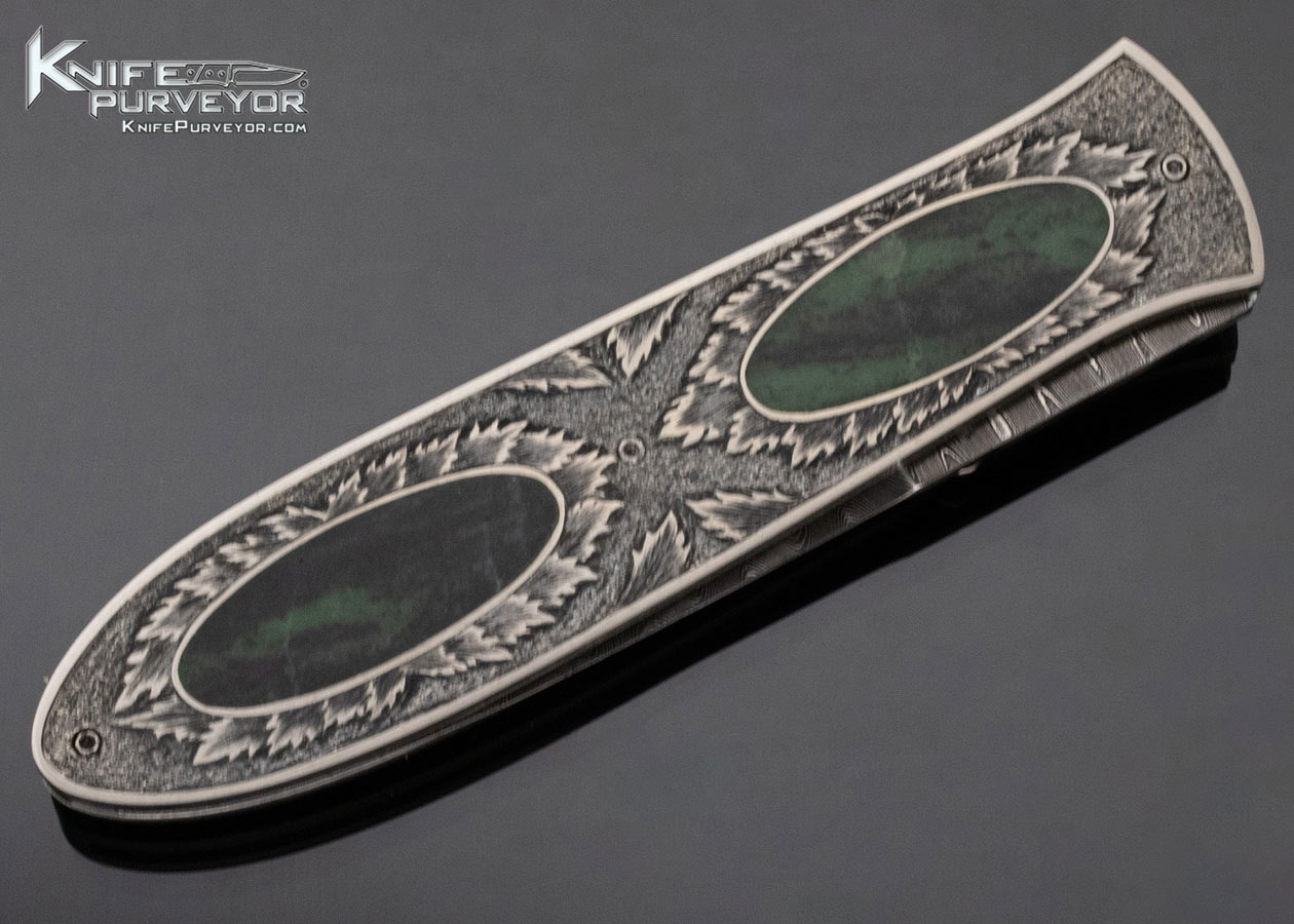 Jim Sorenberger Custom Knife Sole Authorship Engraved Green Chrysocolla Interframe Damascus Linerlock - Image 5