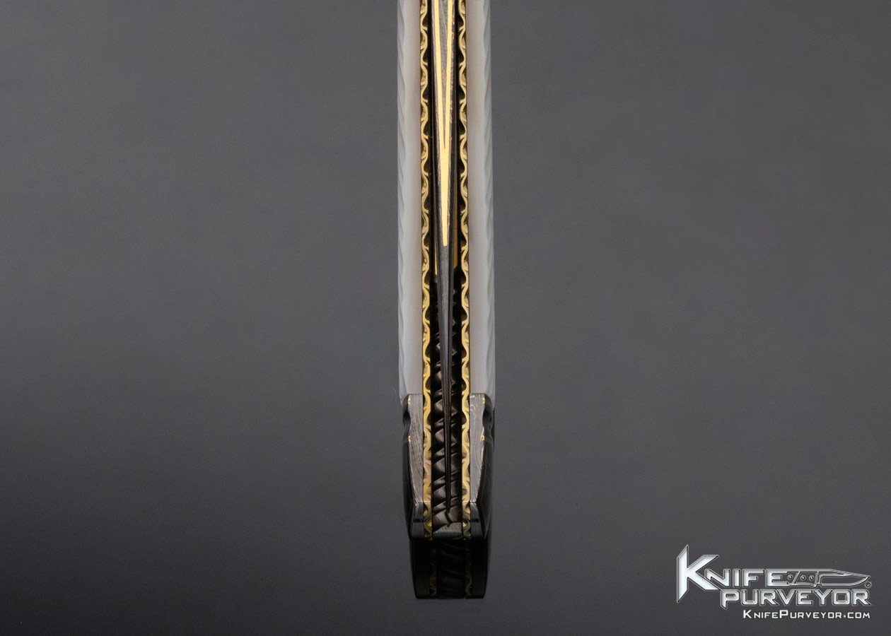 John W. Smith Custom Knife Mother of Pearl & Blued Damascus Linerlock with Gold Inlays - Image 8