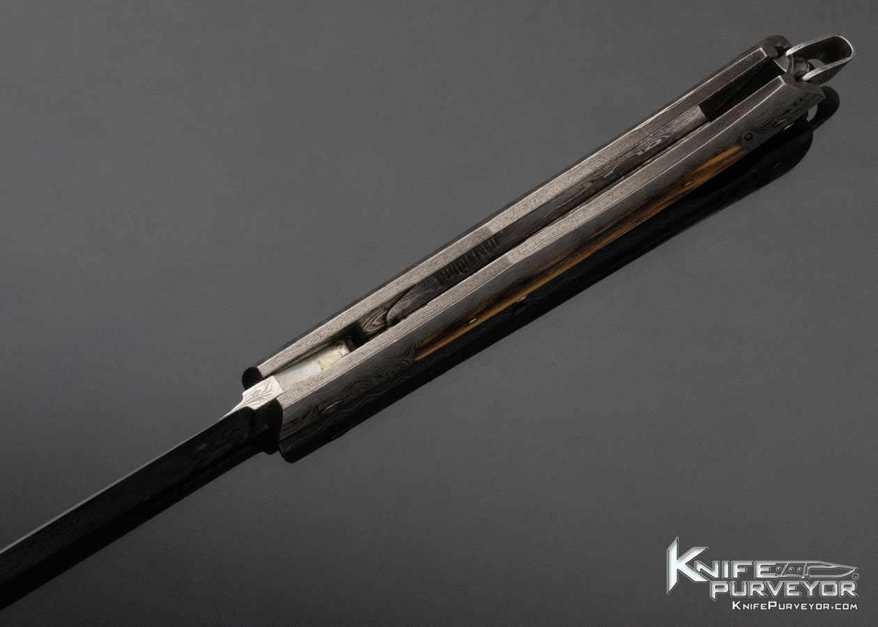 Kay Embretsen Custom Knife Sole Authorship Explosion Damascus and Stag Interframe Lockback - Image 7