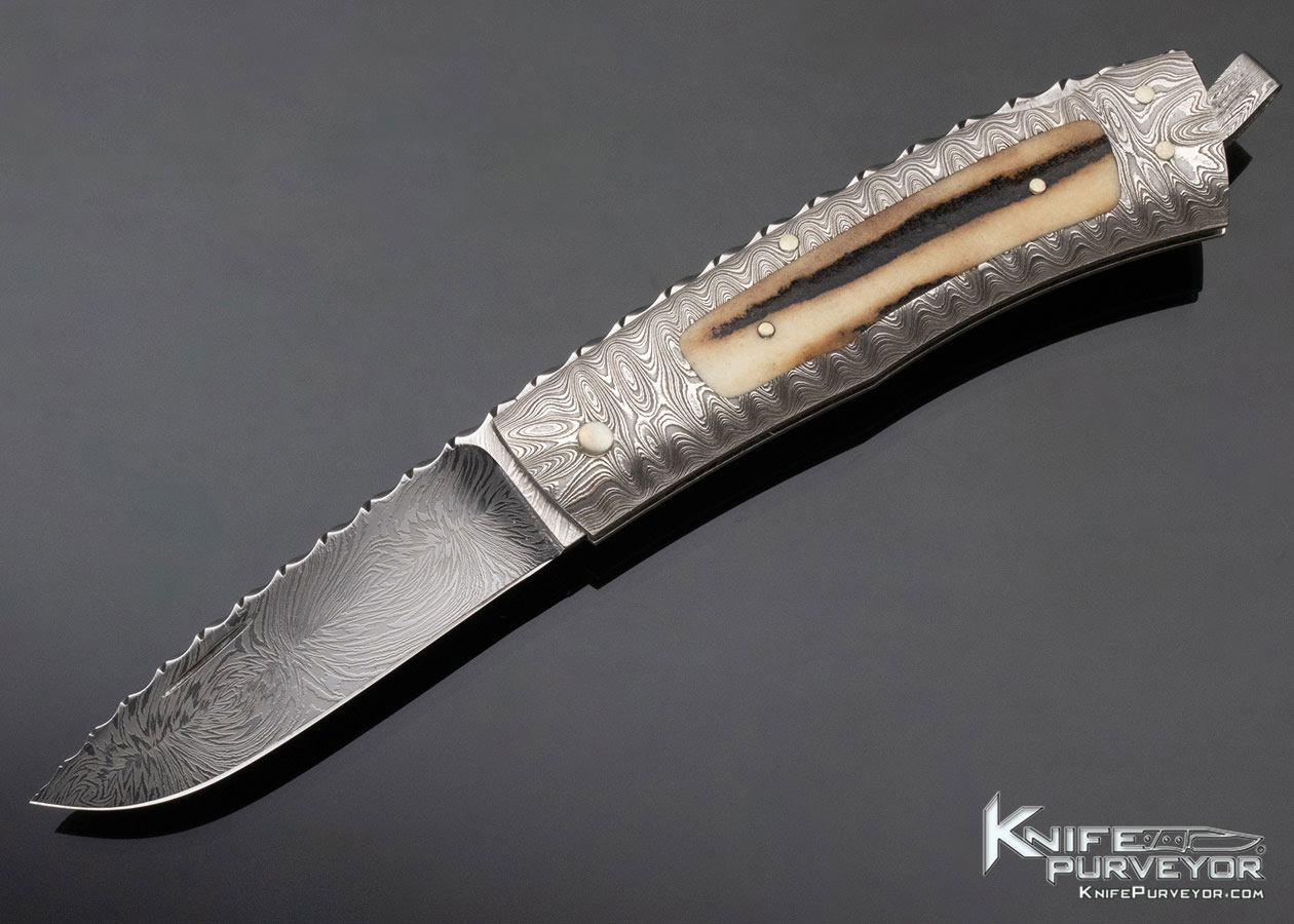 Kaj Embretsen Custom Explosion Damascus and Stag Lockback 12067