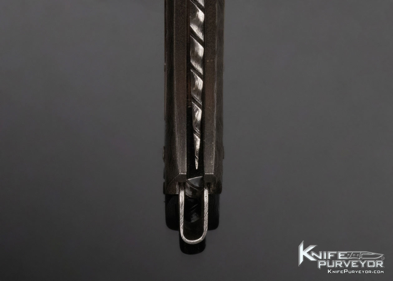 Kay Embretsen Custom Knife Sole Authorship Explosion Damascus and Stag Interframe Lockback - Image 8