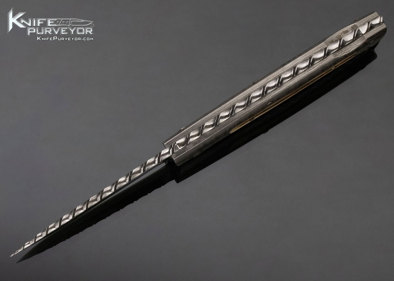 Kay Embretsen Custom Knife Sole Authorship Explosion Damascus and Stag Interframe Lockback - Image 6