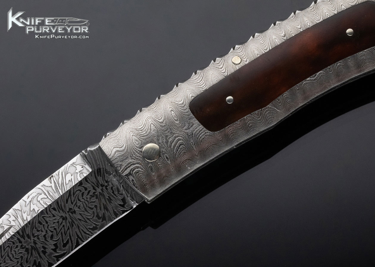 Kaj Embretsen Custom Knife Damasteel Damascus and Amber lockback - Image 2