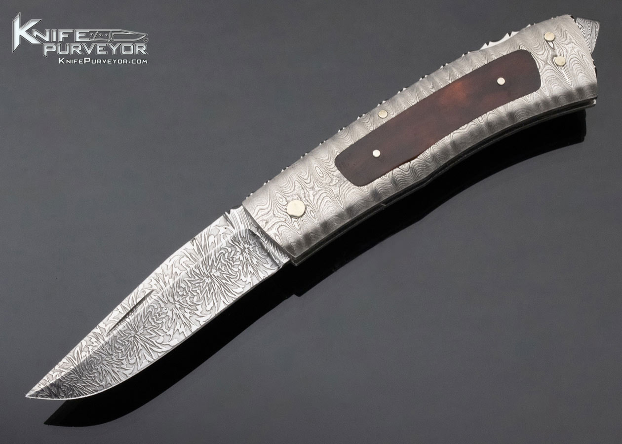 Kaj Embretsen Custom Knife Damasteel Damascus and Amber lockback 12006