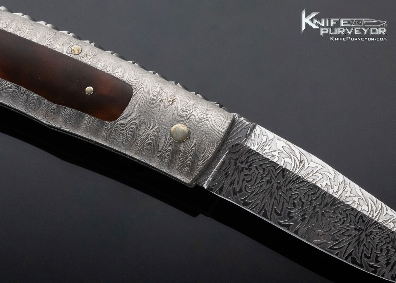 Kaj Embretsen Custom Knife Damasteel Damascus and Amber lockback - Image 4