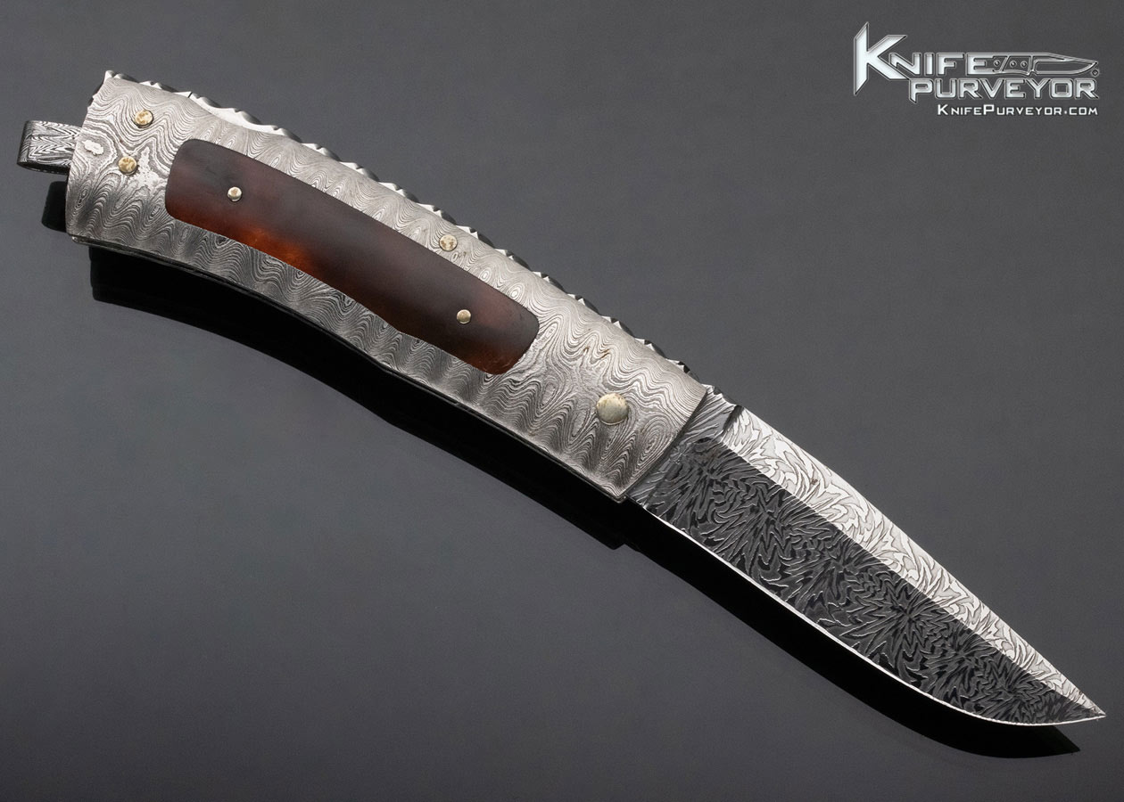 Kaj Embretsen Custom Knife Damasteel Damascus and Amber lockback - Image 3