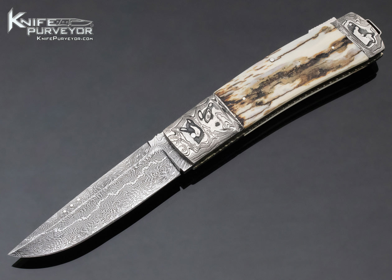 Kay Embretsen Custom Knife Mammoth and Sole Authorship Damascus Lockback 12034