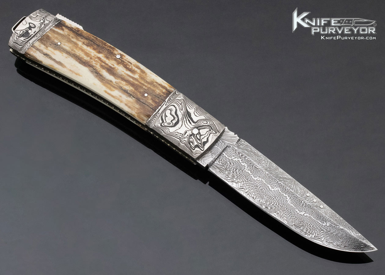 Kay Embretsen Custom Knife Mammoth and Sole Authorship Damascus Lockback - Image 3