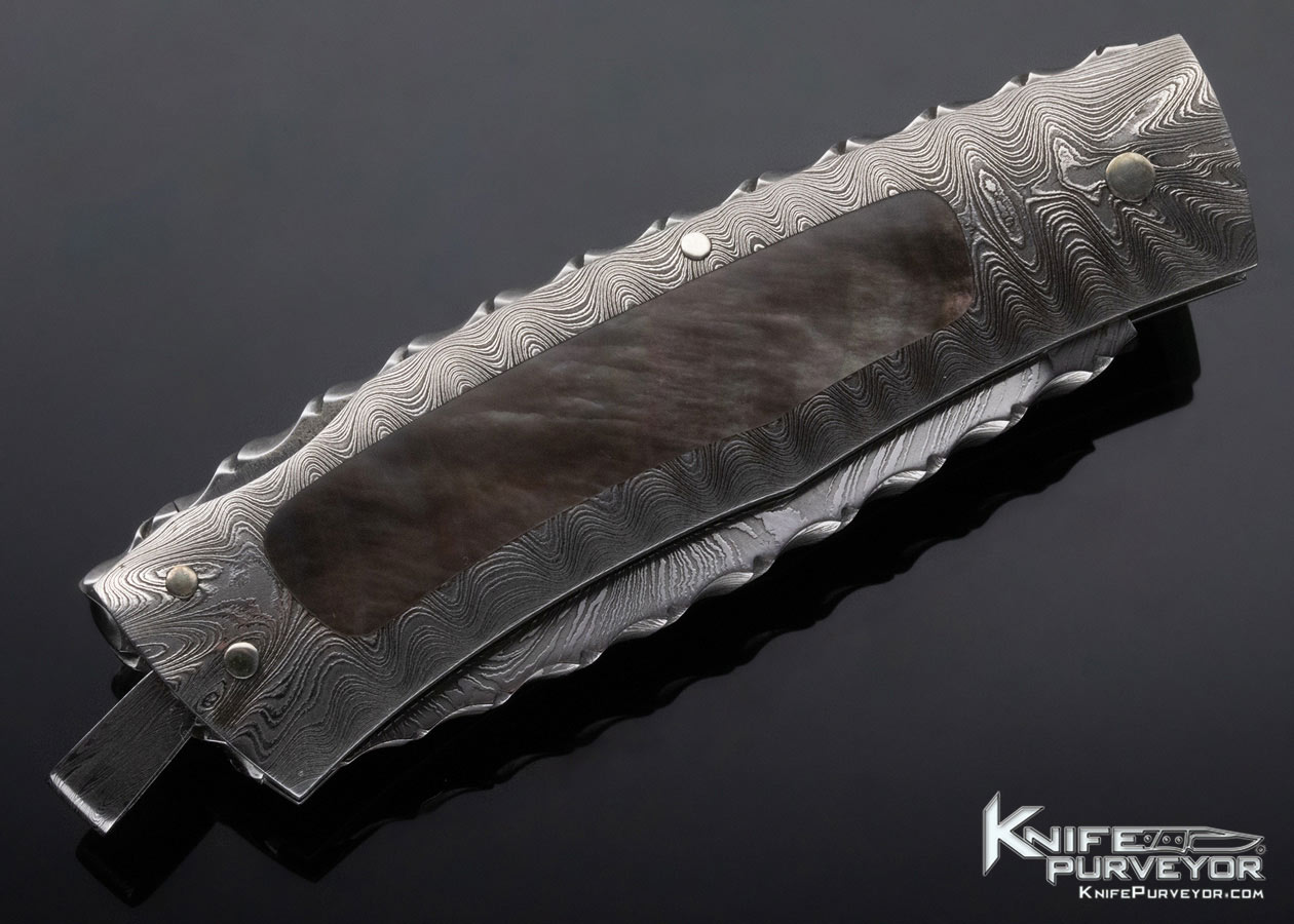 Kay Embretsen Custom Knife Sole Authorship Damascus and Black Lip Pearl Interframe Lockback - Image 5