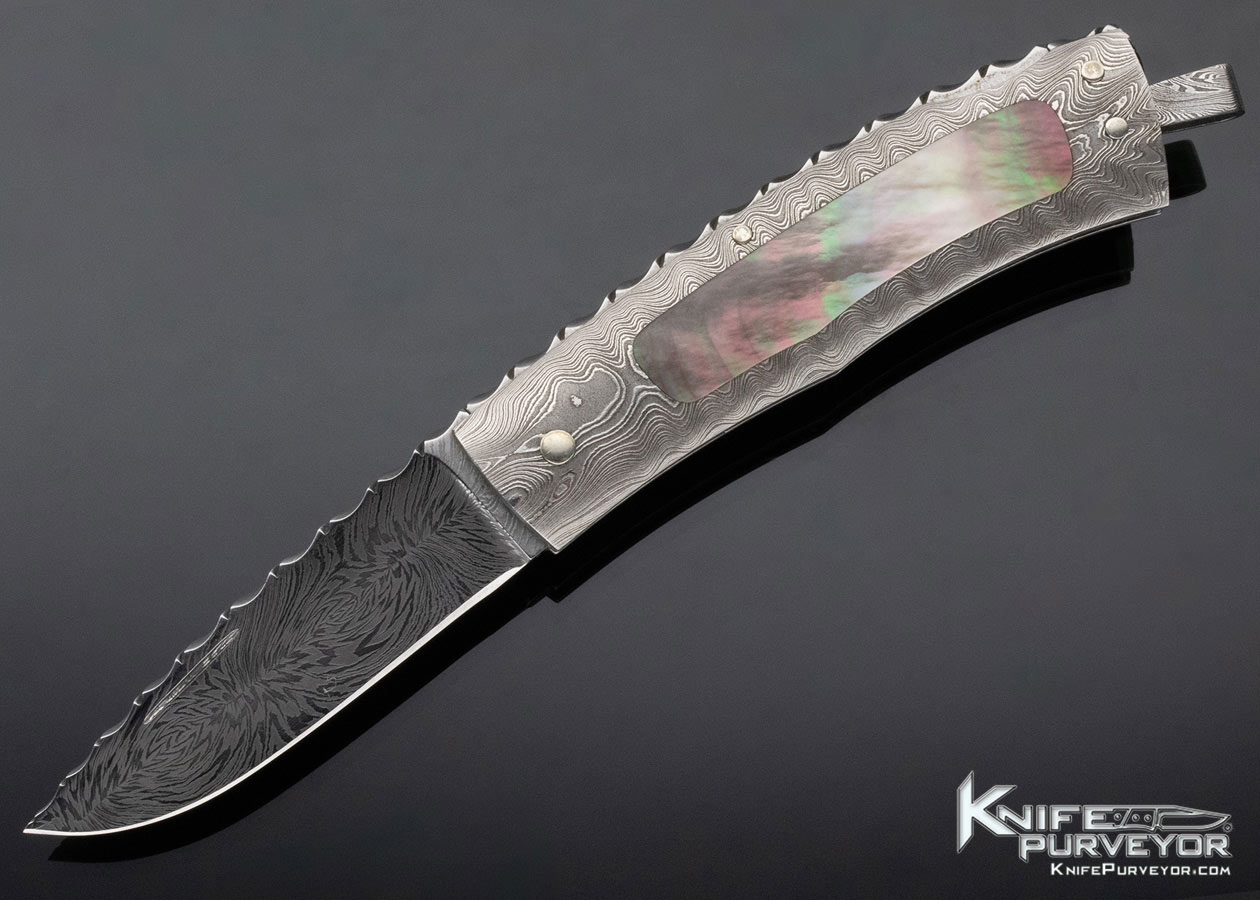 Kak Embretsen Custom Knife Damascus and Black Lip Pearl Lockback 12023