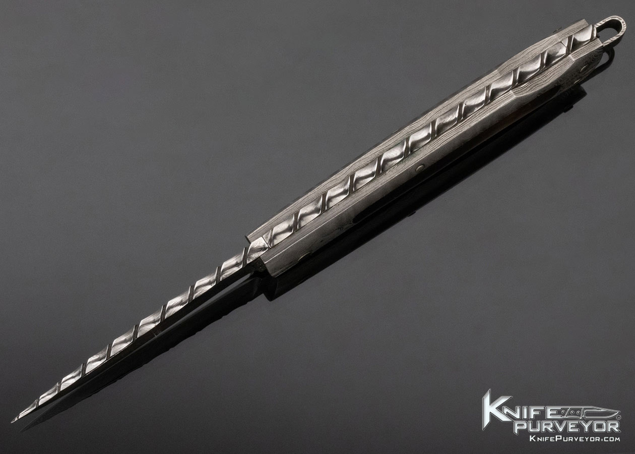Kay Embretsen Custom Knife Sole Authorship Damascus and Black Lip Pearl Interframe Lockback - Image 6