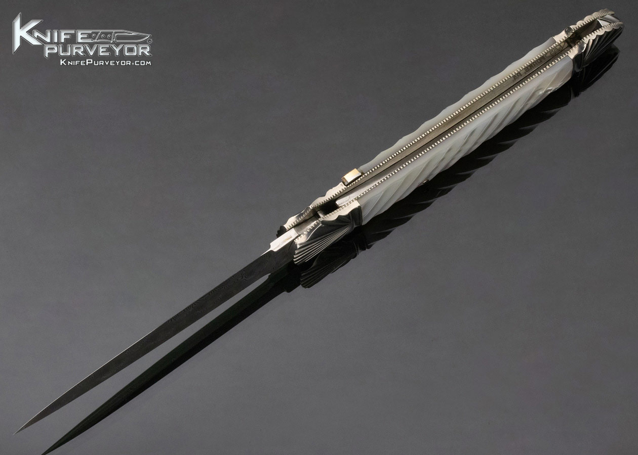 Ken Steigerwalt Custom Knife Damascus and Mother of Pearl Lever Release Automatic - Image 6