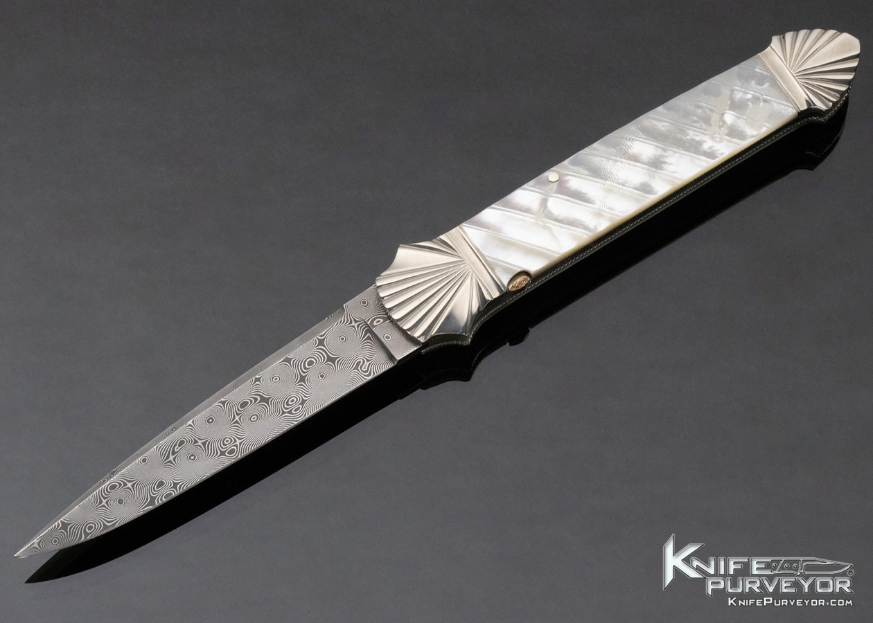 Ken Steigerwalt Custom Knife Damascus and Mother of Pearl Lever Release Automatic 11859