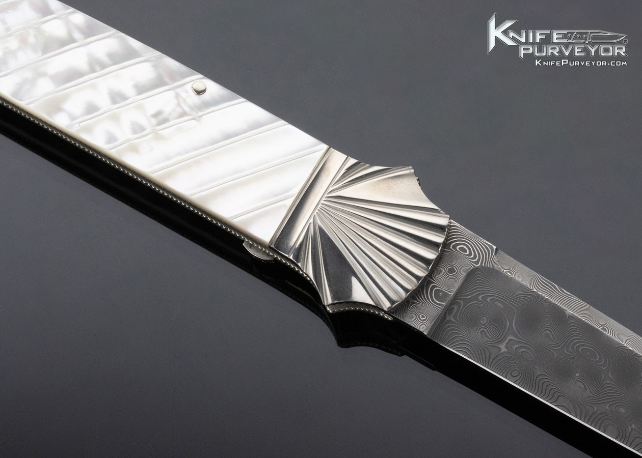 Ken Steigerwalt Custom Knife Damascus and Mother of Pearl Lever Release Automatic - Image 4