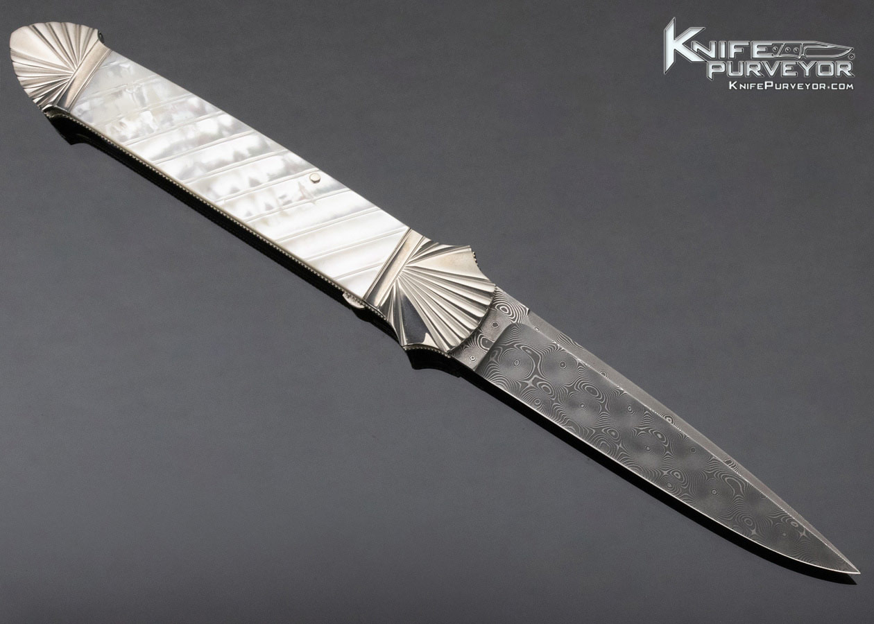 Ken Steigerwalt Custom Knife Damascus and Mother of Pearl Lever Release Automatic - Image 3