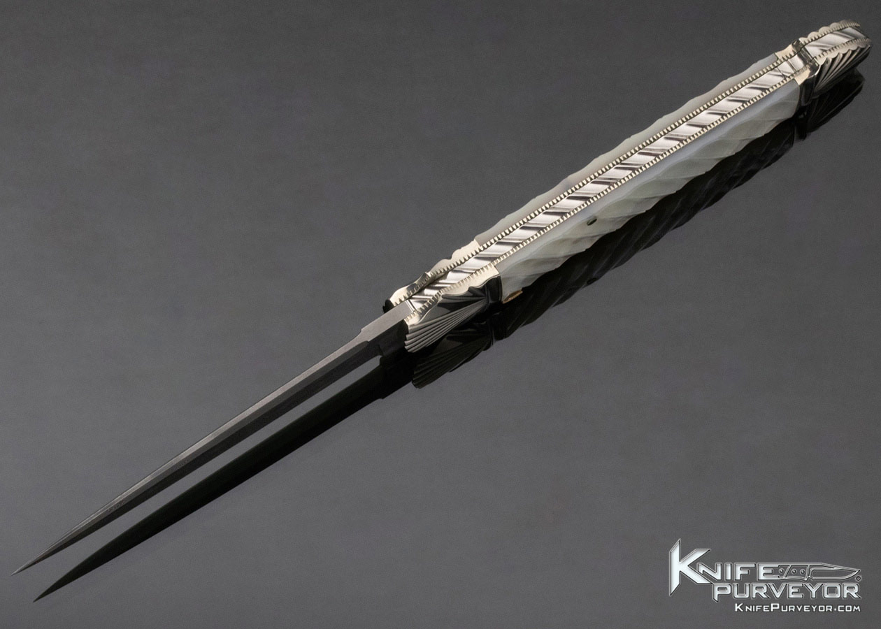 Ken Steigerwalt Custom Knife Damascus and Mother of Pearl Lever Release Automatic - Image 7
