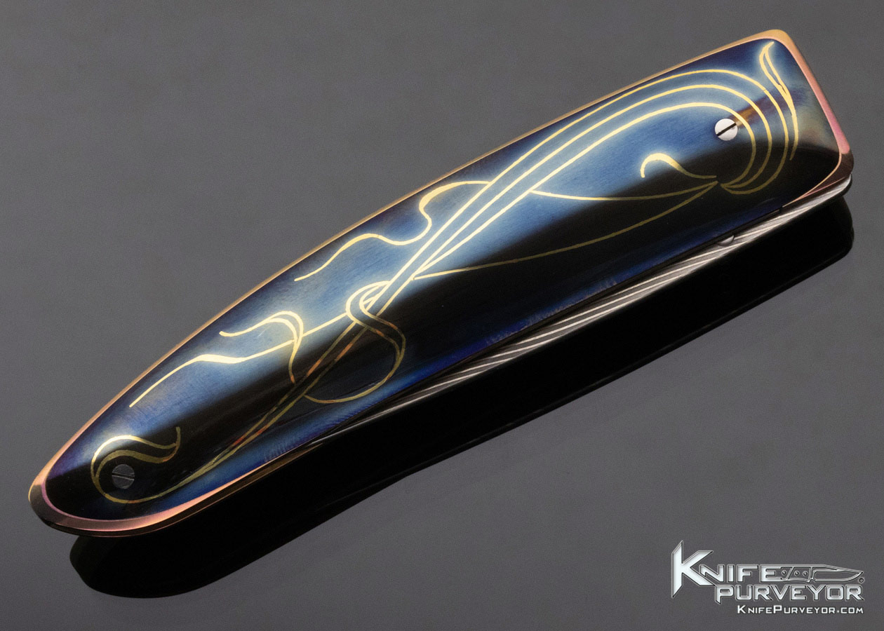 Owen Wood Custom Knife Armin Winkler Engraved N'Dabele Pattern Inset with 24K Gold Linerlock - Image 5