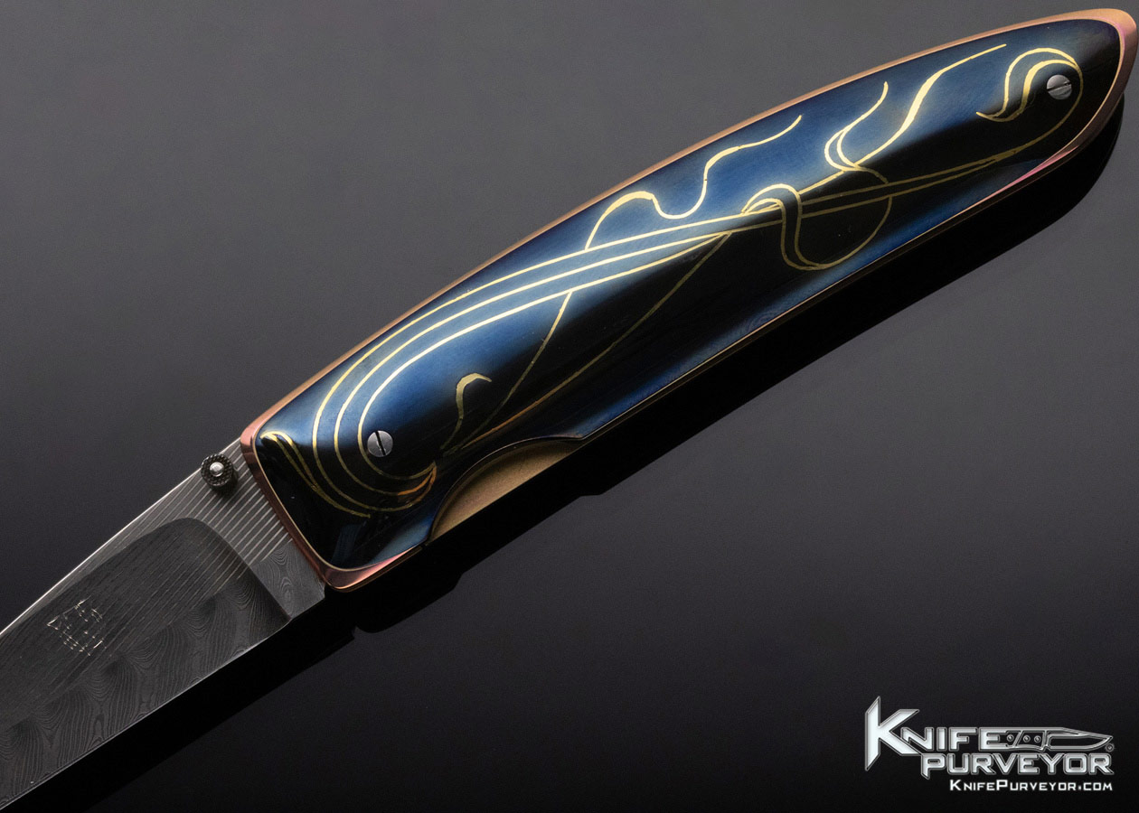 Owen Wood Custom Knife Armin Winkler Engraved N'Dabele Pattern Inset with 24K Gold Linerlock - Image 2