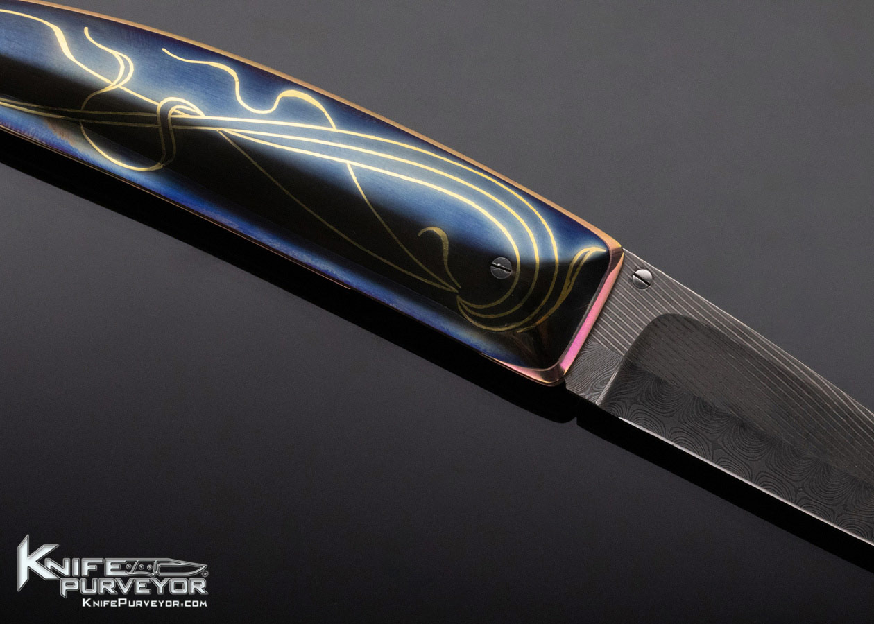 Owen Wood Custom Knife Armin Winkler Engraved N'Dabele Pattern Inset with 24K Gold Linerlock - Image 4