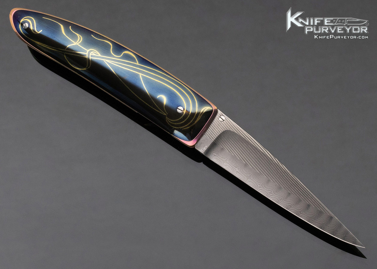 Owen Wood Custom Knife Armin Winkler Engraved N'Dabele Pattern Inset with 24K Gold Linerlock - Image 3