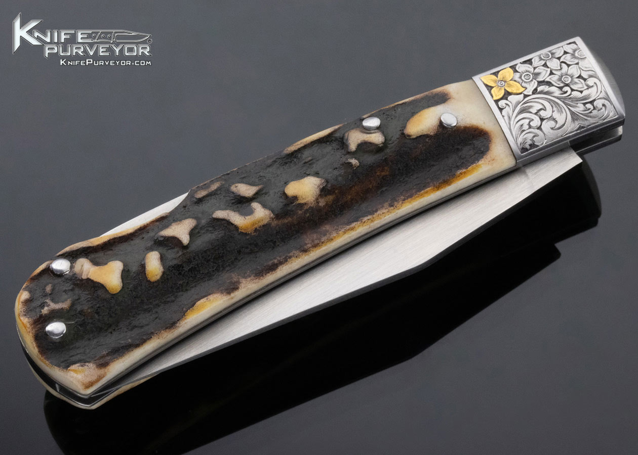 Tim Britton Custom Knife Stag Lockback Engraved by Gil Rudolph - Image 3