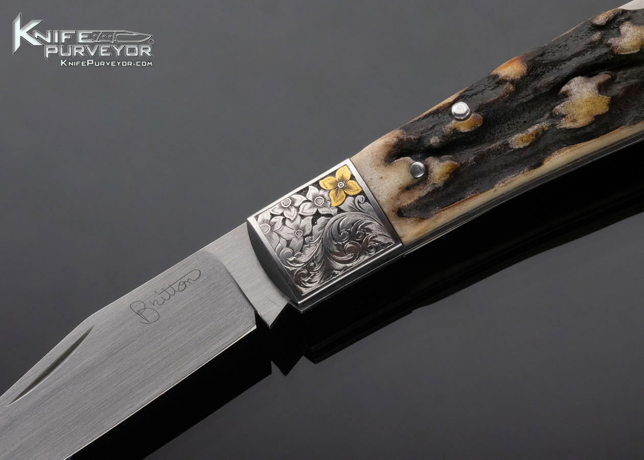 Tim Britton Custom Knife Stag Lockback Engraved by Gil Rudolph - Image 2