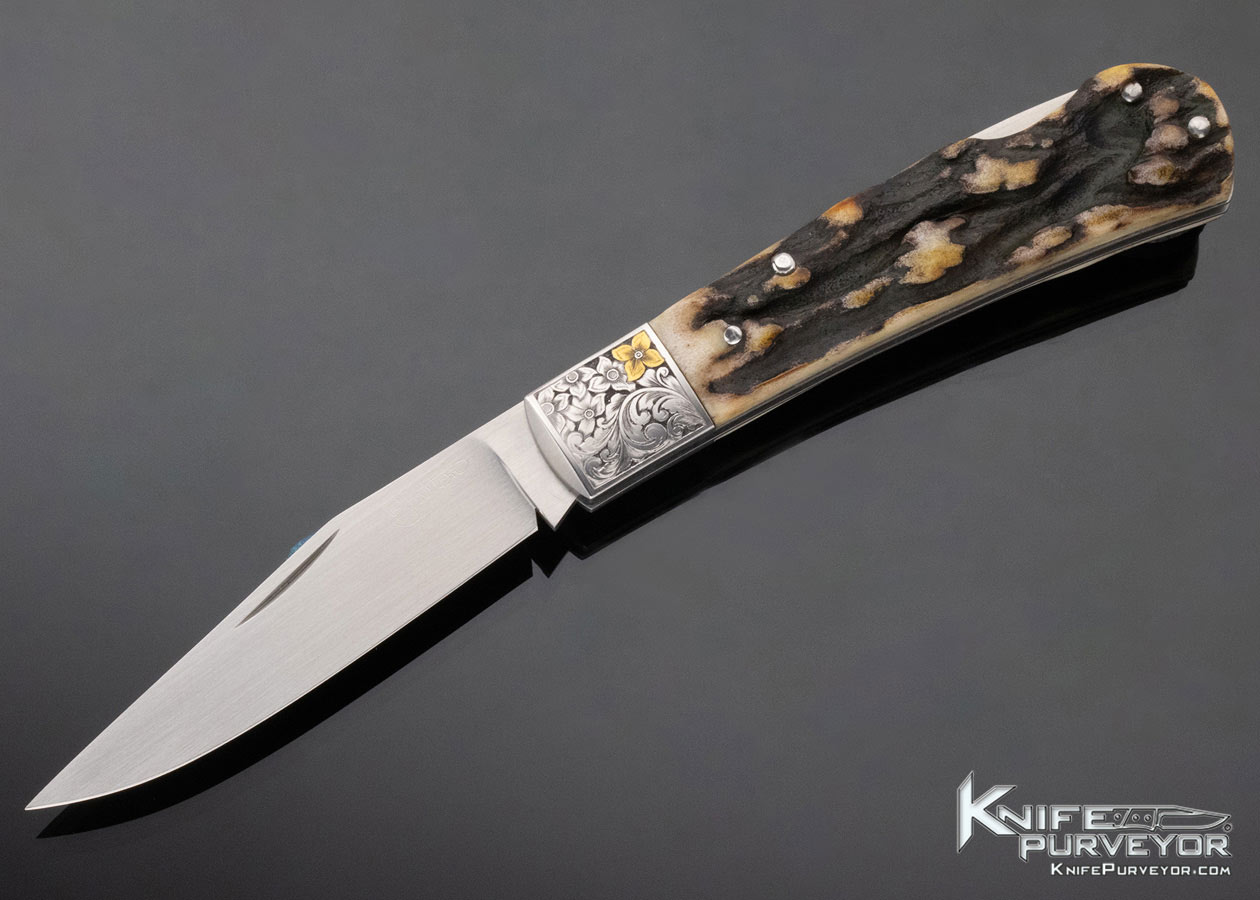 Tim Britton Custom Knife Engraved Stag Lockback 12244